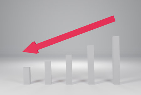 3d render, red business 3d arrow on white background, Business concept, failed business, failed business sales, Business unsuccessful.の写真素材