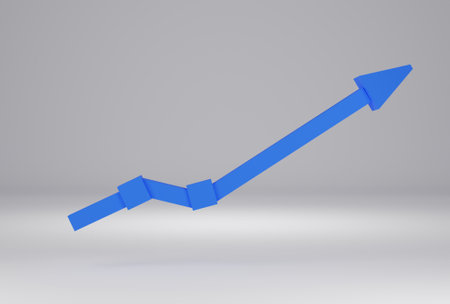 3d render, blue business 3d arrow on white background, Business concept, successful idea, Business successful.の写真素材