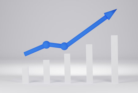 3d render, blue business 3d arrow on white background, Business concept, successful idea, Business successful.の写真素材