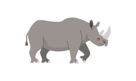 African wild animal black rhinoceros the big five flat style vector illustration isolated on white backgroundのイラスト素材