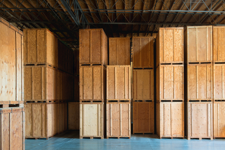 Large wooden crate ready for delivery and shipping at the warehouse