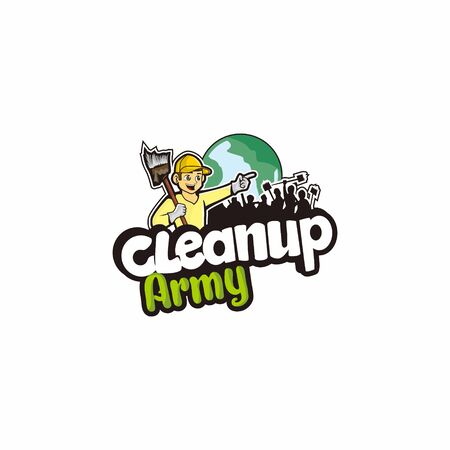 Clean up army leader with people and globe background editable vectorのイラスト素材