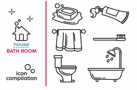 Objects inside the house, bathroom edition line art vectorのイラスト素材