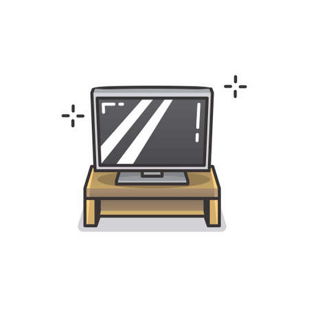simple colored line art icon of television on the table or desk design illustration vectorのイラスト素材