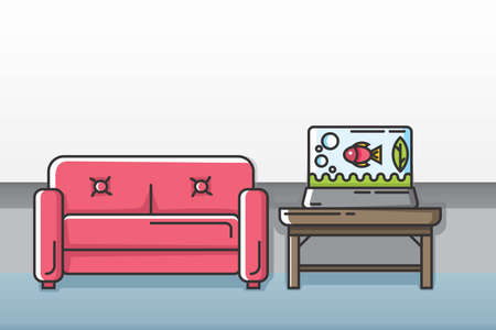 Sofa and fish aquarium template layout illustration design vectorのイラスト素材