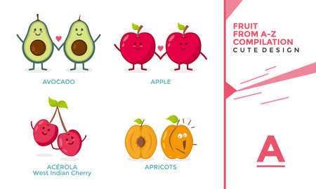 A Edition of Fun Fruit Compilation from A-Z (Cute Mascot Character) Design illustration Vectorのイラスト素材