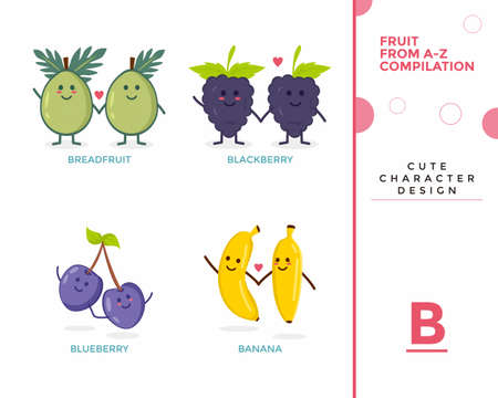B Edition of Fruit fun compilation from A-Z (mascot character style) design vector illustrationのイラスト素材