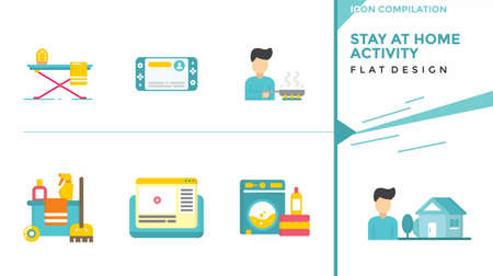 Compilation icon of Stay at hom activity flat design vector with simple technology designのイラスト素材