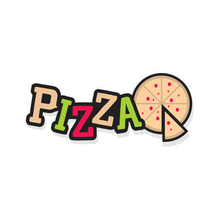 Pizza word tpography with pizza cartoon icon illustration design vectorのイラスト素材