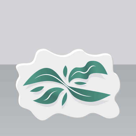 Green leaf icon on the white stone illustration vector, with grey backgroundのイラスト素材
