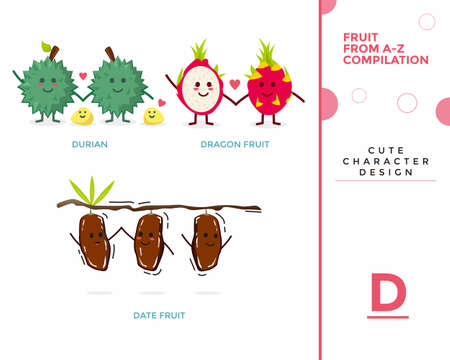 D Edition of Fruit fun compilation from A-Z (mascot character style) design vector illustrationのイラスト素材