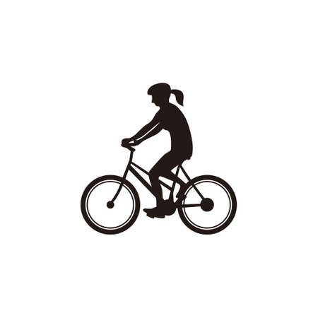 silhouette of woman riding a bike illustration vectorのイラスト素材