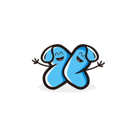 twin blue water cute characterのイラスト素材