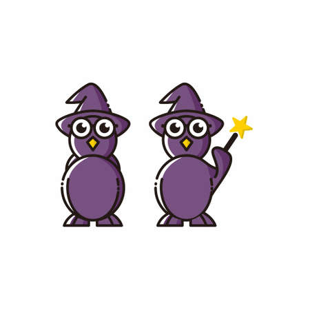 cute owl wizard cartoon mascot character illustration vectorのイラスト素材