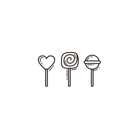 three kind of candy or lollipop line art icon vectorのイラスト素材