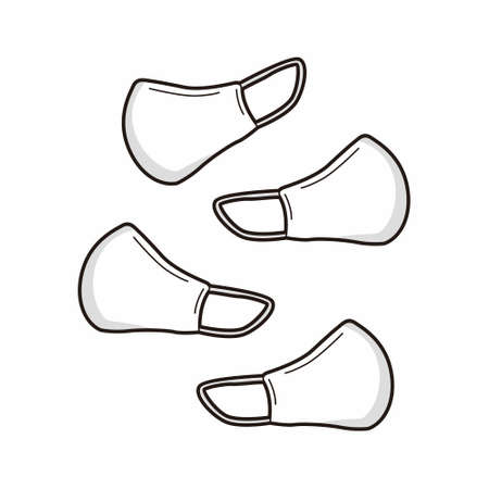 four white face mask simple illustration cartoon syle design vectorのイラスト素材
