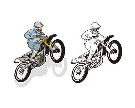 dirt bike motocross illustration with colored character vectorのイラスト素材