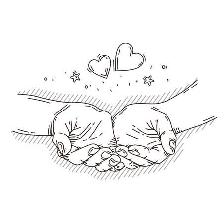 hand draw of hands with love line art black flat illustration vectorのイラスト素材