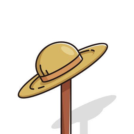 brown straw hat on the stick cartoon illustration vectorのイラスト素材