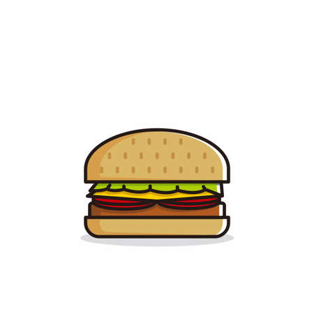 meat burger cartoon illustration vectorのイラスト素材