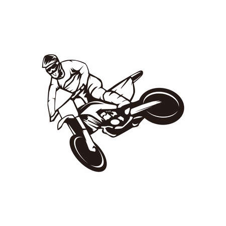 black silhouette motocross dirtbike illustration design vectorのイラスト素材