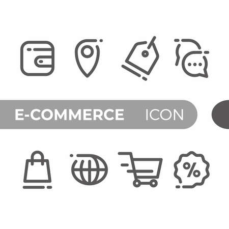 black monoline color icon symbol compilation of e commerce line art vectorのイラスト素材