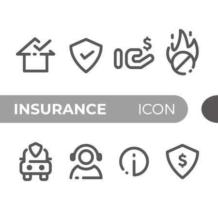 black monoline color icon symbol compilation of insurance line art vectorのイラスト素材