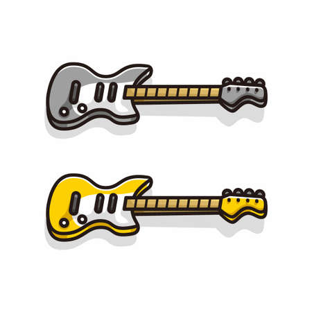 two guitar with grey and yellow color cartoon illustration vectorのイラスト素材