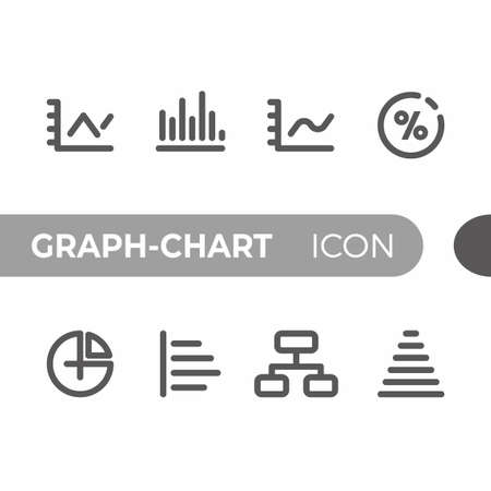 black monoline color icon symbol compilation of graph chart line art vectorのイラスト素材