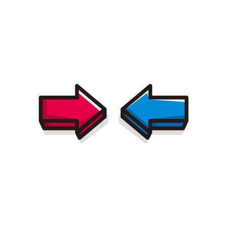 red and blue color arrow left and right cartoon illustration design vectorのイラスト素材