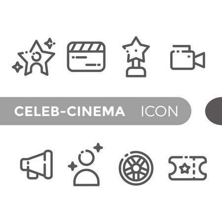 black monoline color icon symbol compilation of celebrity cinema vectorのイラスト素材