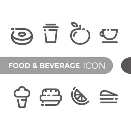 black monoline color icon symbol compilation of food beverage line art vectorのイラスト素材
