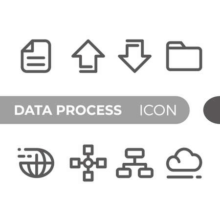 black monoline color icon symbol compilation of data process line art vectorのイラスト素材