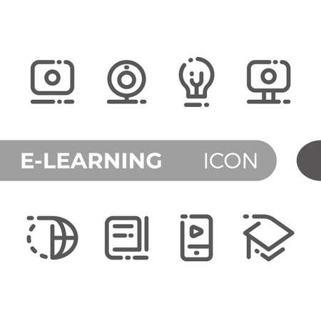 black monoline color icon symbol compilation of e learning line art vectorのイラスト素材