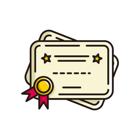 certificate document and guaranteed tape cartoon illustration vectorのイラスト素材
