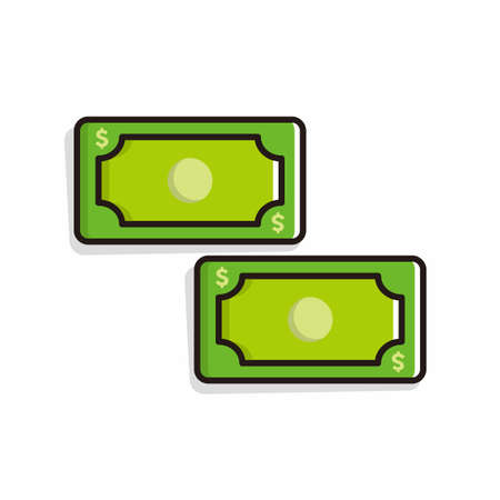 two dollar money cartoon black line illustration design vectorのイラスト素材