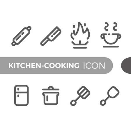 black monoline color icon symbol compilation of kitchen and cooking line art vectorのイラスト素材