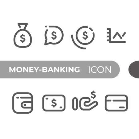 black monoline color icon symbol compilation of money and banking line art vectorのイラスト素材