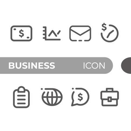 black monoline color icon symbol compilation of business line art vectorのイラスト素材
