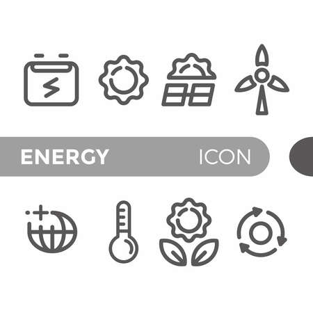 black monoline color icon symbol compilation of energy eco line art vectorのイラスト素材