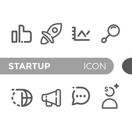 black monoline color icon symbol compilation of startup line art vectorのイラスト素材