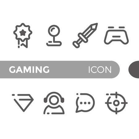 black monoline color icon symbol compilation of gaming line art vectorのイラスト素材