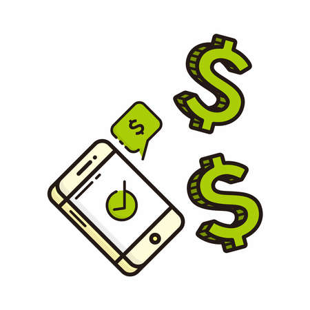 smartphone and dollars object icon cartoon black line art illustration vectorのイラスト素材