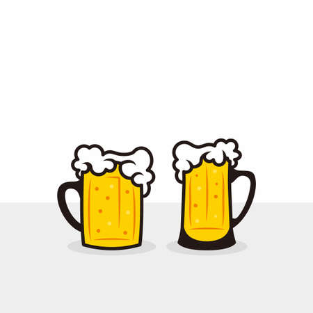 two beer on the different glass type cartoon illustration design vectorのイラスト素材