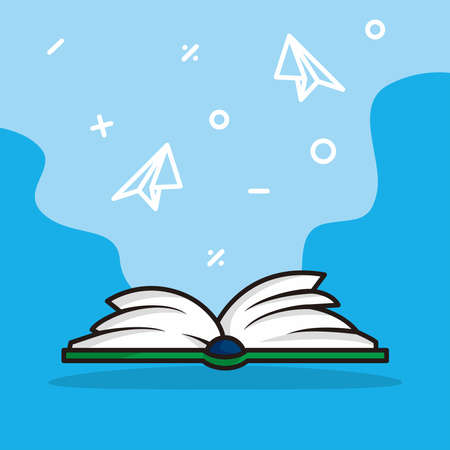 book cartoon illustration with paperplane icon background design vectorのイラスト素材