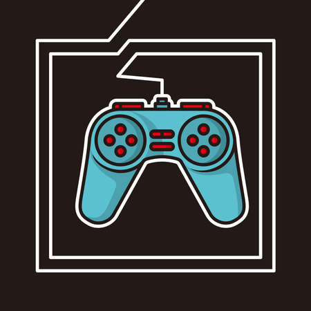 game controller with white cable border and black background illustration design vector posterのイラスト素材