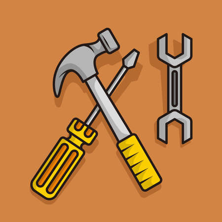 tools for garage and engineer cartoon illustration design vectorのイラスト素材