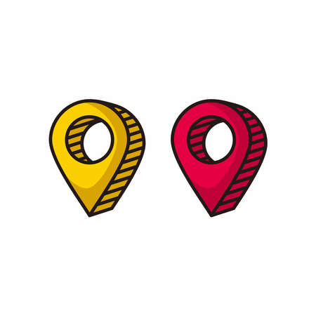 pin map location icon cartoon with yellow and red illustration design vectorのイラスト素材
