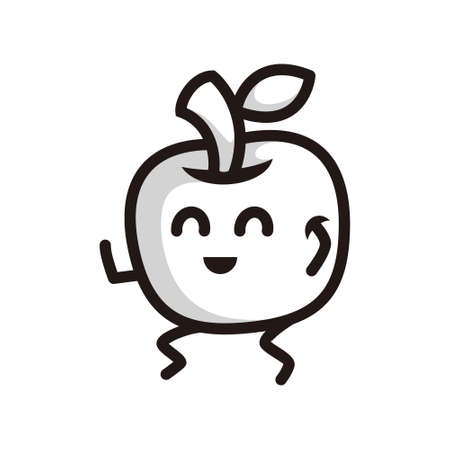 a cute apple character, with shadow details and black line art styleのイラスト素材