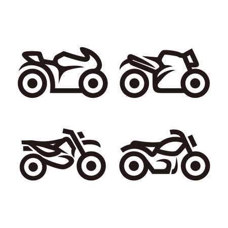 four different types of motorcycles, a simple symbol of motorized vehicles.のイラスト素材